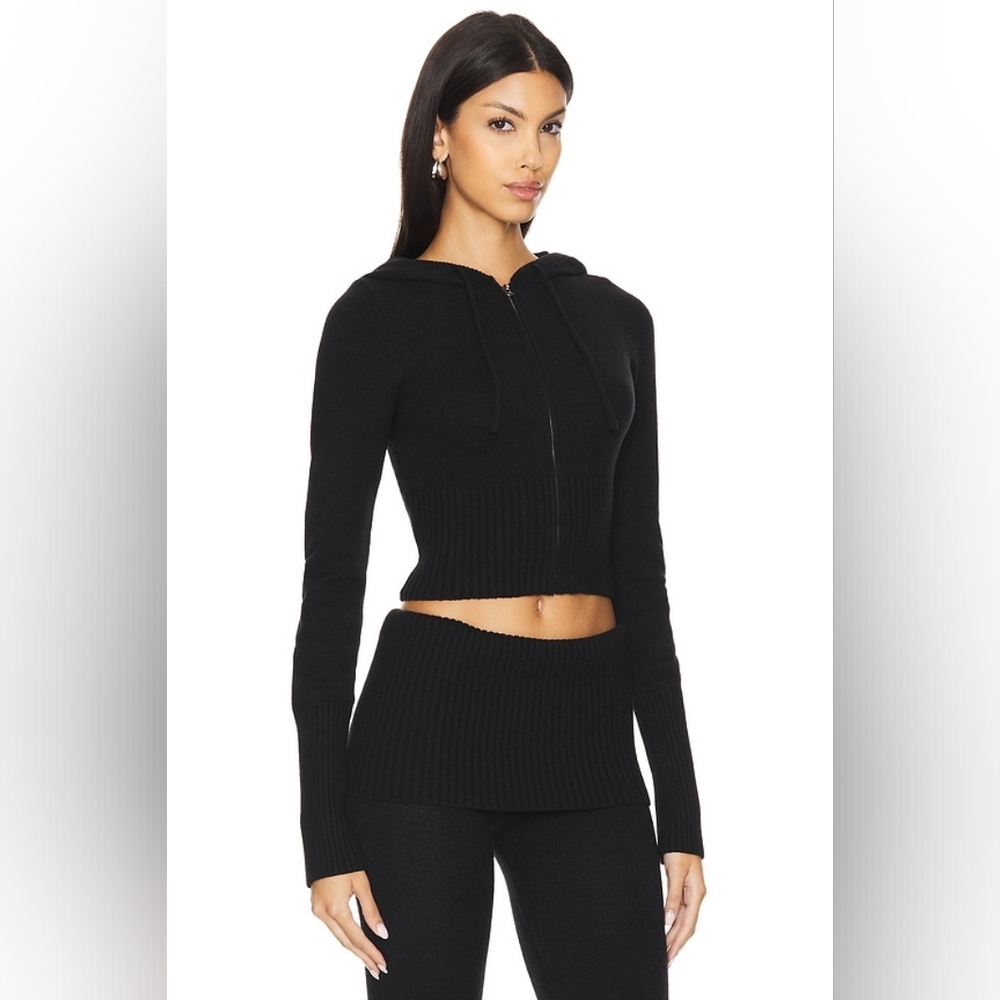 Frankie's Bikini Black Aimee Cable Cloud Knit Hoodie & Fleur Pants Set Small - Picture 3 of 12